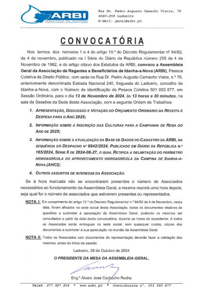 Assembleia Geral Ordinária . Convocatória