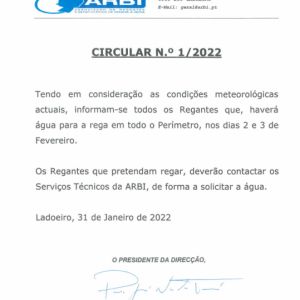 Circular n.º 1/22 - Fornecimento de água para rega