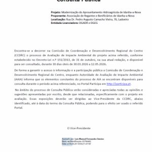 Consulta Pública . Modernização do Aproveitamento Hidroagrícola de Idanha-a-Nova